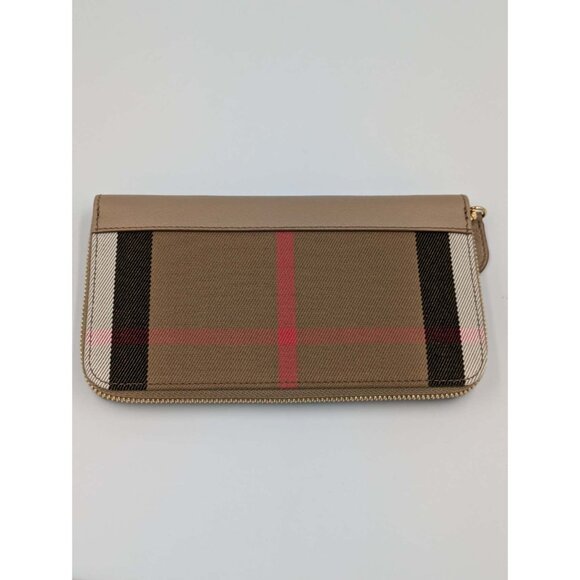 Burberry Large Check Zip Around Grainy Leather Canvas Wallet Chestnut Beige 8084 - Picture 2 of 12